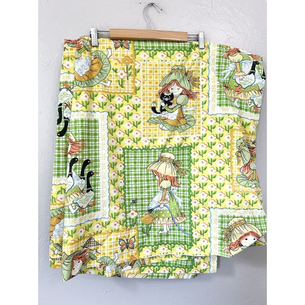 Vintage 70s Sears Katie’s Patchwork Holly Hobbie Sheet Full Flat Size Bright